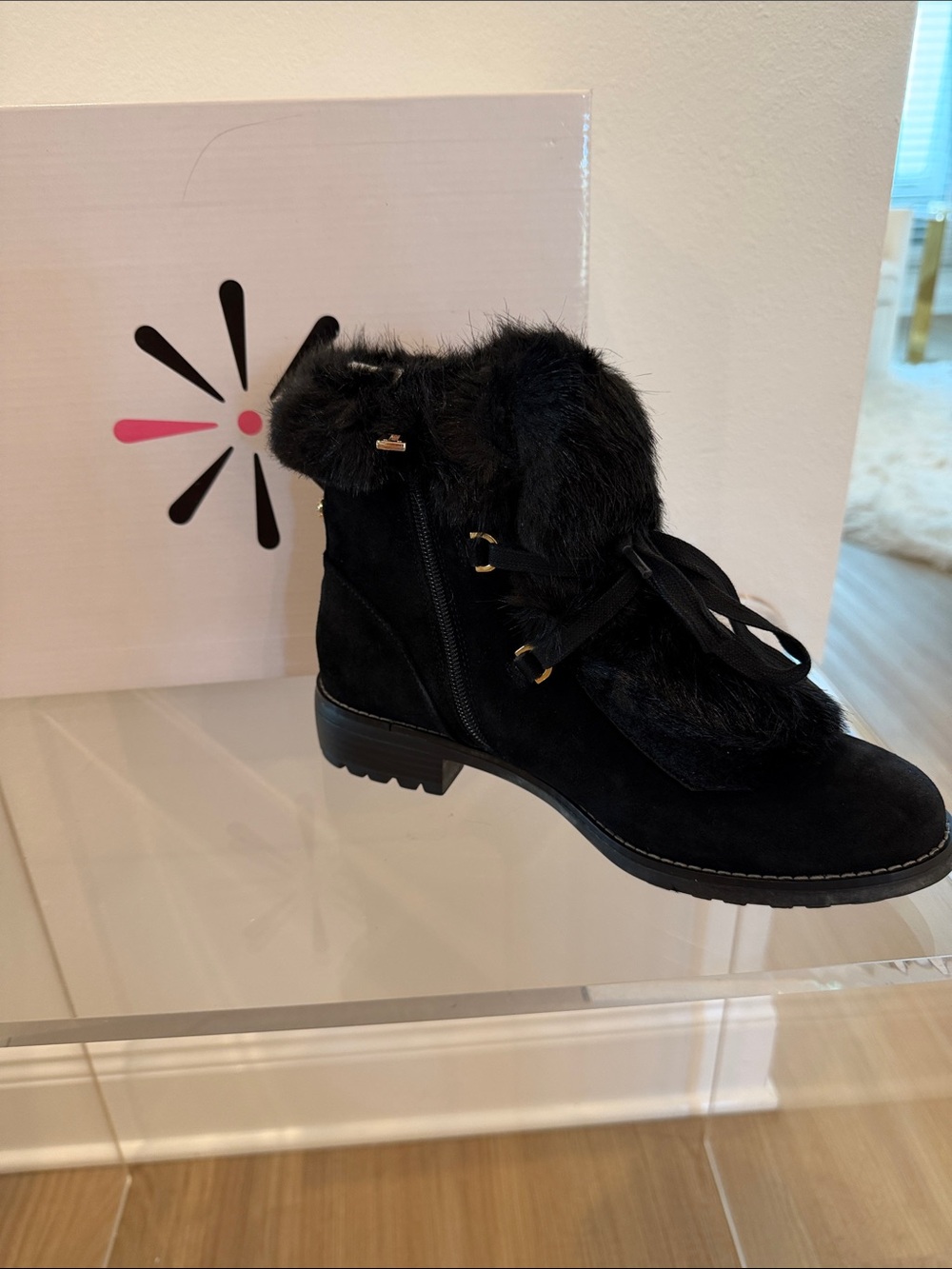 Isaac Mizrahi Black Faux Fur Lace-Up Ankle Booties